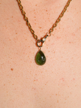 Always Forever Green Tourmaline Teardrop Cabochon Charm in Yellow 14k Gold