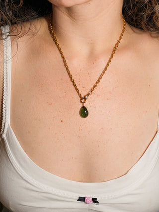 Always Forever Green Tourmaline Teardrop Cabochon Charm in Yellow 14k Gold