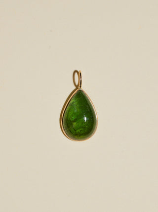 Fairy Fog Green Tourmaline Teardrop Cabochon Charm in Yellow 14k Gold
