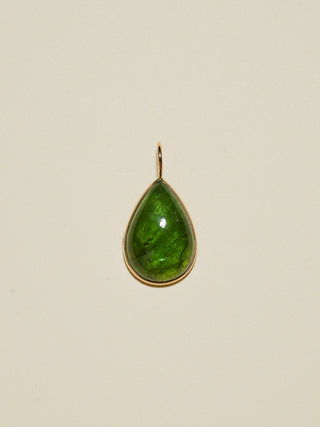 Fairy Fog Green Tourmaline Teardrop Cabochon Charm in Yellow 14k Gold