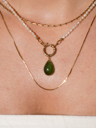 Fairy Fog Green Tourmaline Teardrop Cabochon Charm in Yellow 14k Gold
