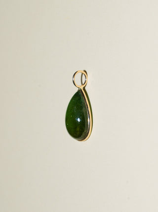 Fairy Fog Green Tourmaline Teardrop Cabochon Charm in Yellow 14k Gold