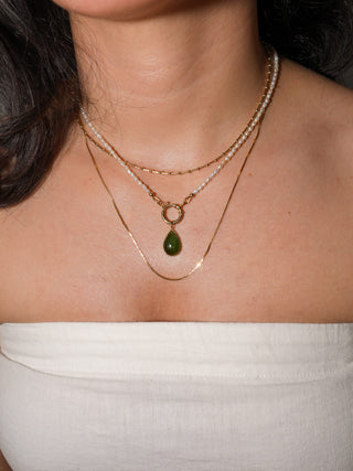 Fairy Fog Green Tourmaline Teardrop Cabochon Charm in Yellow 14k Gold