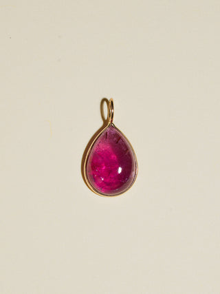Rhubarbie Pink Tourmaline Teardrop Cabochon Charm in Yellow 14k Gold