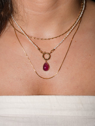 Rhubarbie Pink Tourmaline Teardrop Cabochon Charm in Yellow 14k Gold
