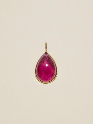 Rhubarbie Pink Tourmaline Teardrop Cabochon Charm in Yellow 14k Gold