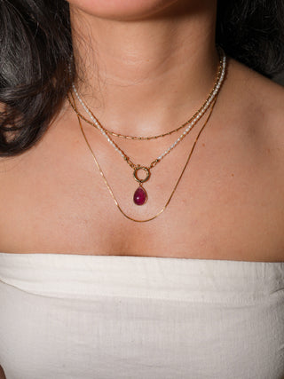 Rhubarbie Pink Tourmaline Teardrop Cabochon Charm in Yellow 14k Gold