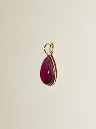 Rhubarbie Pink Tourmaline Teardrop Cabochon Charm in Yellow 14k Gold