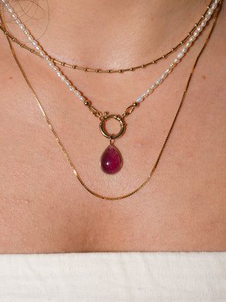 Rhubarbie Pink Tourmaline Teardrop Cabochon Charm in Yellow 14k Gold