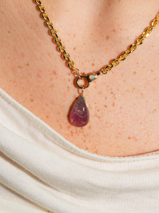 Said So Multi-Tourmaline Teardrop Cabochon Charm in Yellow 14k Gold