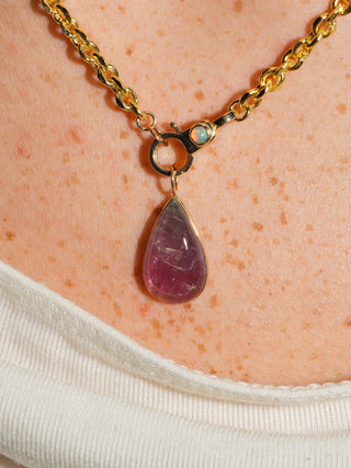 Said So Multi-Tourmaline Teardrop Cabochon Charm in Yellow 14k Gold