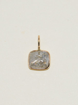Shining Gray Diamond Rose Cushion Cut Charm in Yellow 14k Gold