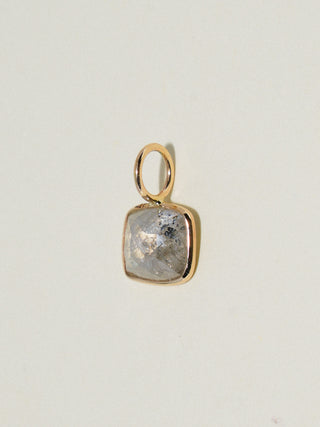 Shining Gray Diamond Rose Cushion Cut Charm in Yellow 14k Gold
