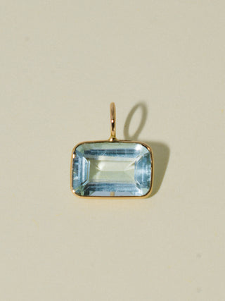 Roarin Stream Aquamarine East West Emerald Cut Charm in Yellow 14k Gold