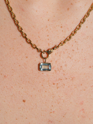 Roarin Stream Aquamarine East West Emerald Cut Charm in Yellow 14k Gold