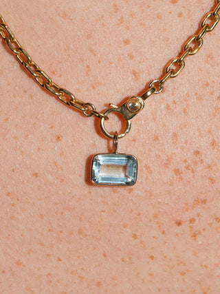 Roarin Stream Aquamarine East West Emerald Cut Charm in Yellow 14k Gold