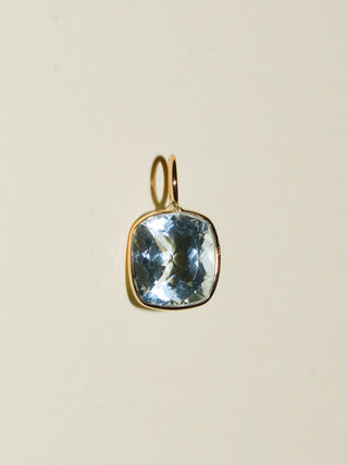 Beach Picnic Aquamarine Cushion Cut Charm in Yellow 14k Gold