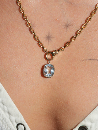 Sprinkly Aquamarine Cushion Cut Charm in Yellow 14k Gold