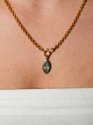 Birth Giver Aquamarine Triple Marquis Cut Charm in Yellow 14k Gold