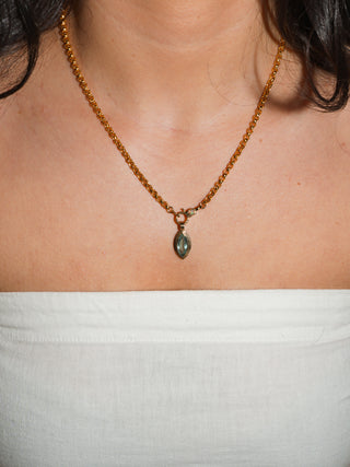 Birth Giver Aquamarine Triple Marquis Cut Charm in Yellow 14k Gold