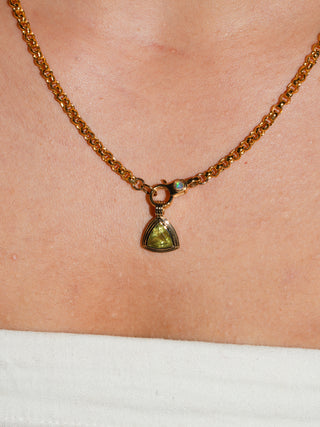 Algae Heliodor Triple Trillion Cut Charm in Yellow 14k Gold