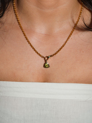 Algae Heliodor Triple Trillion Cut Charm in Yellow 14k Gold