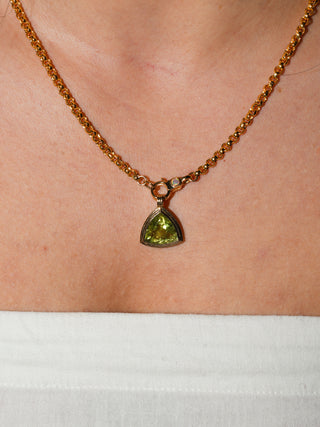 Sprouting Heliodor Triple Trillion Cut Charm in Yellow 14k Gold