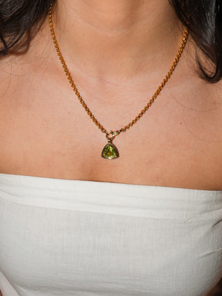 Sprouting Heliodor Triple Trillion Cut Charm in Yellow 14k Gold