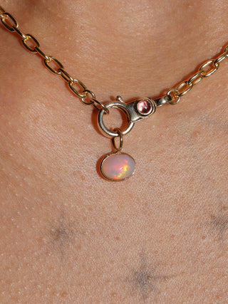 Dragons Egg Opal East to West Oval Cabochon Charm in Yellow 14k Gold