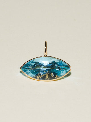 Radar Sky Blue Topaz East West Marquis Charm in Yellow 14k Gold