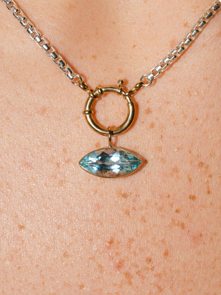 Radar Sky Blue Topaz East West Marquis Charm in Yellow 14k Gold