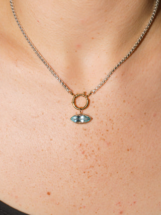 Radar Sky Blue Topaz East West Marquis Charm in Yellow 14k Gold