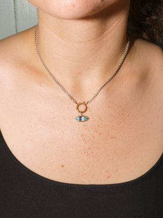 Radar Sky Blue Topaz East West Marquis Charm in Yellow 14k Gold