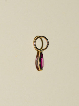 Baby Girl Don't Cry Rhodolite Teardrop Cut Charm in Yellow 14k Gold