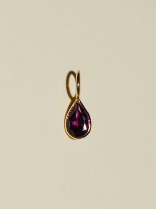 Baby Girl Don't Cry Rhodolite Teardrop Cut Charm in Yellow 14k Gold
