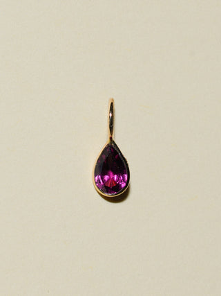 Baby Girl Don't Cry Rhodolite Teardrop Cut Charm in Yellow 14k Gold