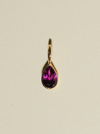 Baby Girl Don't Cry Rhodolite Teardrop Cut Charm in Yellow 14k Gold