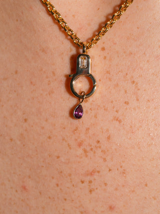Baby Girl Don't Cry Rhodolite Teardrop Cut Charm in Yellow 14k Gold