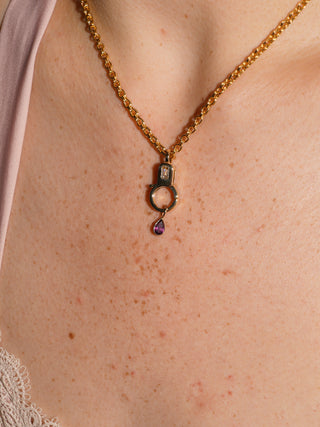 Baby Girl Don't Cry Rhodolite Teardrop Cut Charm in Yellow 14k Gold