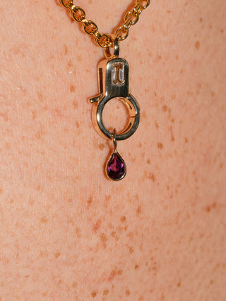 Baby Girl Don't Cry Rhodolite Teardrop Cut Charm in Yellow 14k Gold