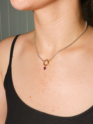 Dottie Rhodolite Round Cut Charm in Yellow 14k Gold