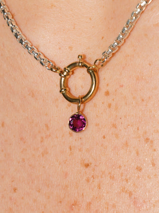 Dottie Rhodolite Round Cut Charm in Yellow 14k Gold