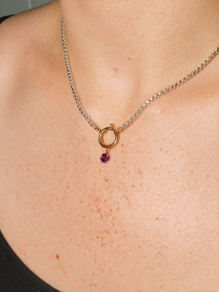 Dottie Rhodolite Round Cut Charm in Yellow 14k Gold