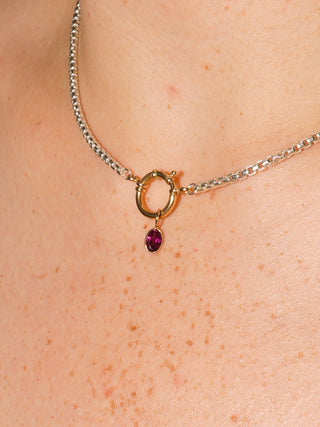 Double Rhodolite Oval Cut Charm in Yellow 14k Gold