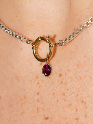 Double Rhodolite Oval Cut Charm in Yellow 14k Gold