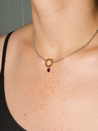 Double Rhodolite Oval Cut Charm in Yellow 14k Gold