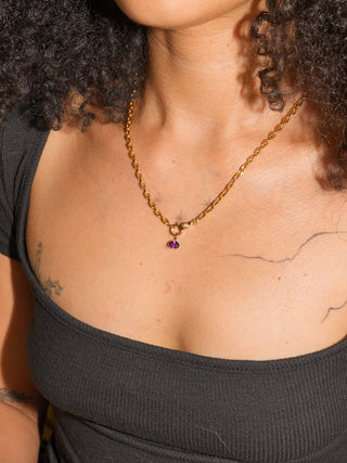 Vino Mi Amor Rhodolite East West Oval Cut Charm in Yellow 14k Gold