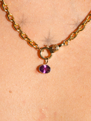 Vino Mi Amor Rhodolite East West Oval Cut Charm in Yellow 14k Gold