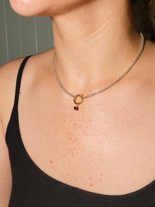 Trouble Rhodolite East West Oval Cut Charm in Yellow 14k Gold