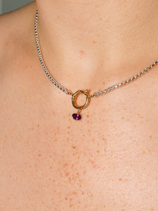 Trouble Rhodolite East West Oval Cut Charm in Yellow 14k Gold
